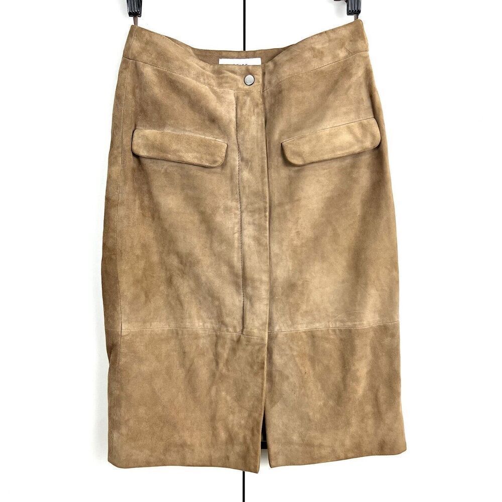Reiss Raine Pencil Skirt Women’s 2 Genuine Suede Leather‎ Camel Zip Front